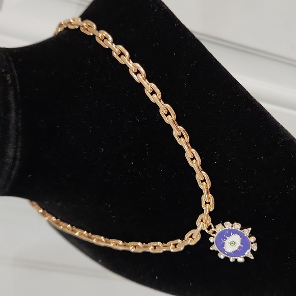 🔹House of Harlow 🔹1960 Gold Necklace with Blue Evil Eye  Pendant - Picture 6 of 7